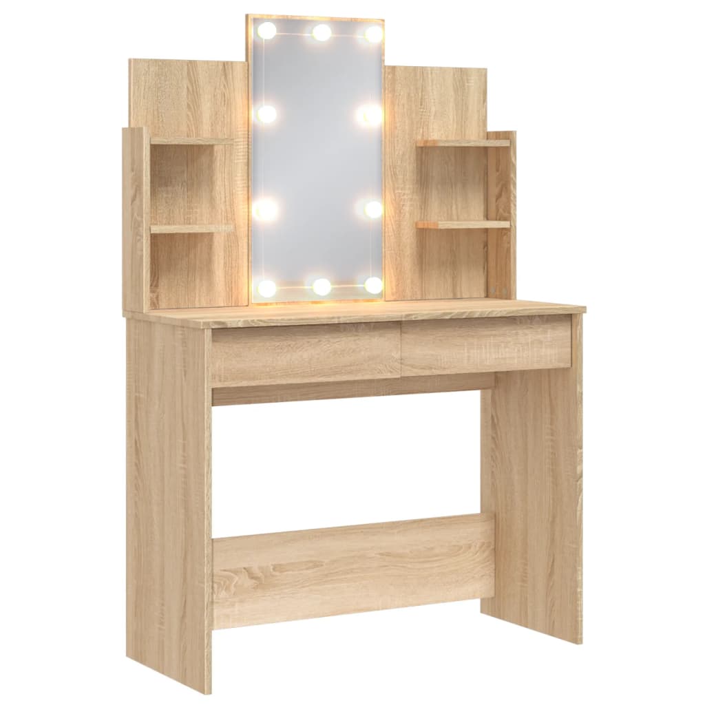 Modern Wooden Dressing Table Makeup Vanity Desk With LED Mirror & Drawers