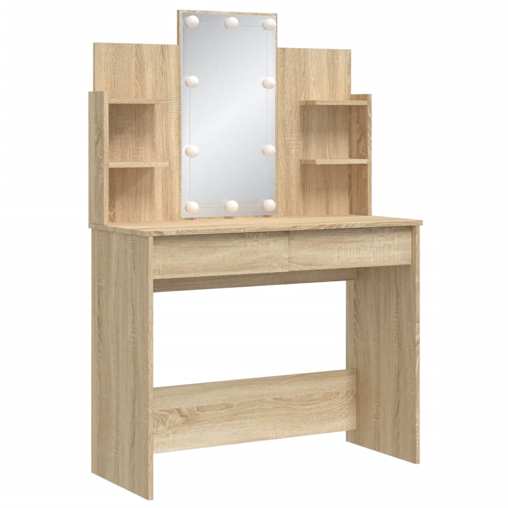Modern Wooden Dressing Table Makeup Vanity Desk With LED Mirror & Drawers