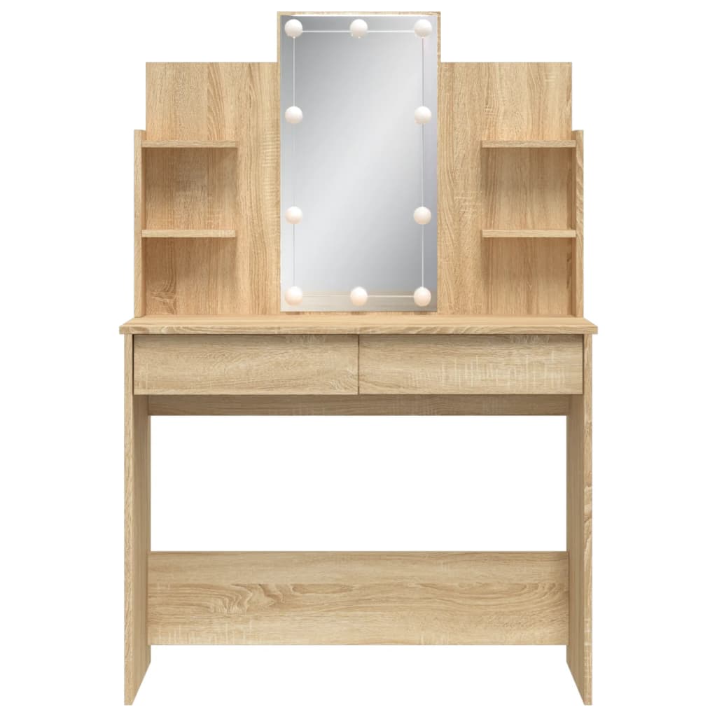 Modern Wooden Dressing Table Makeup Vanity Desk With LED Mirror & Drawers