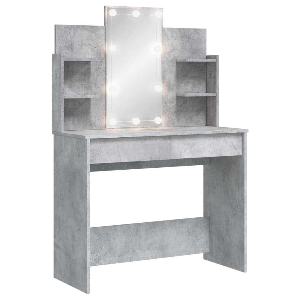 Modern Wooden Dressing Table Makeup Vanity Desk With LED Mirror & Drawers