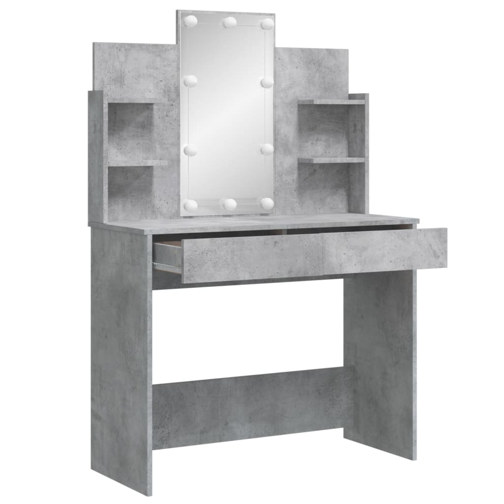 Modern Wooden Dressing Table Makeup Vanity Desk With LED Mirror & Drawers