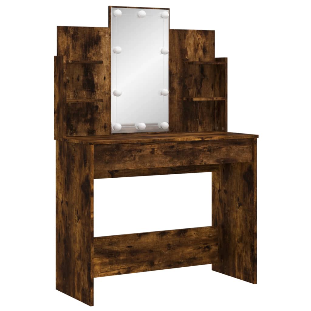 Modern Wooden Dressing Table Makeup Vanity Desk With LED Mirror & Drawers