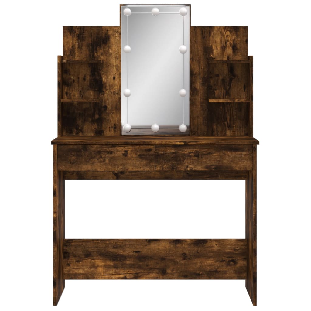Modern Wooden Dressing Table Makeup Vanity Desk With LED Mirror & Drawers