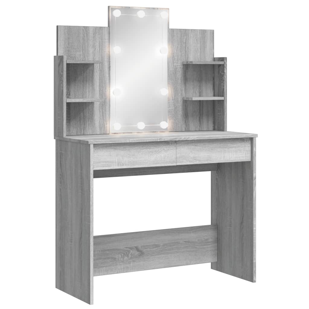 Modern Wooden Dressing Table Makeup Vanity Desk With LED Mirror & Drawers