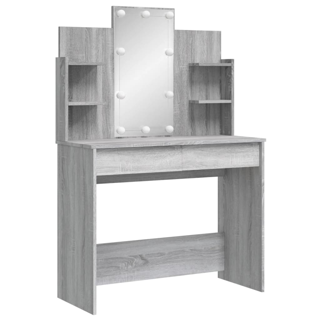 Modern Wooden Dressing Table Makeup Vanity Desk With LED Mirror & Drawers
