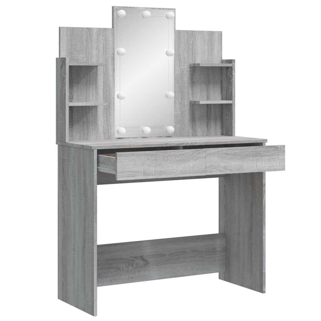Modern Wooden Dressing Table Makeup Vanity Desk With LED Mirror & Drawers