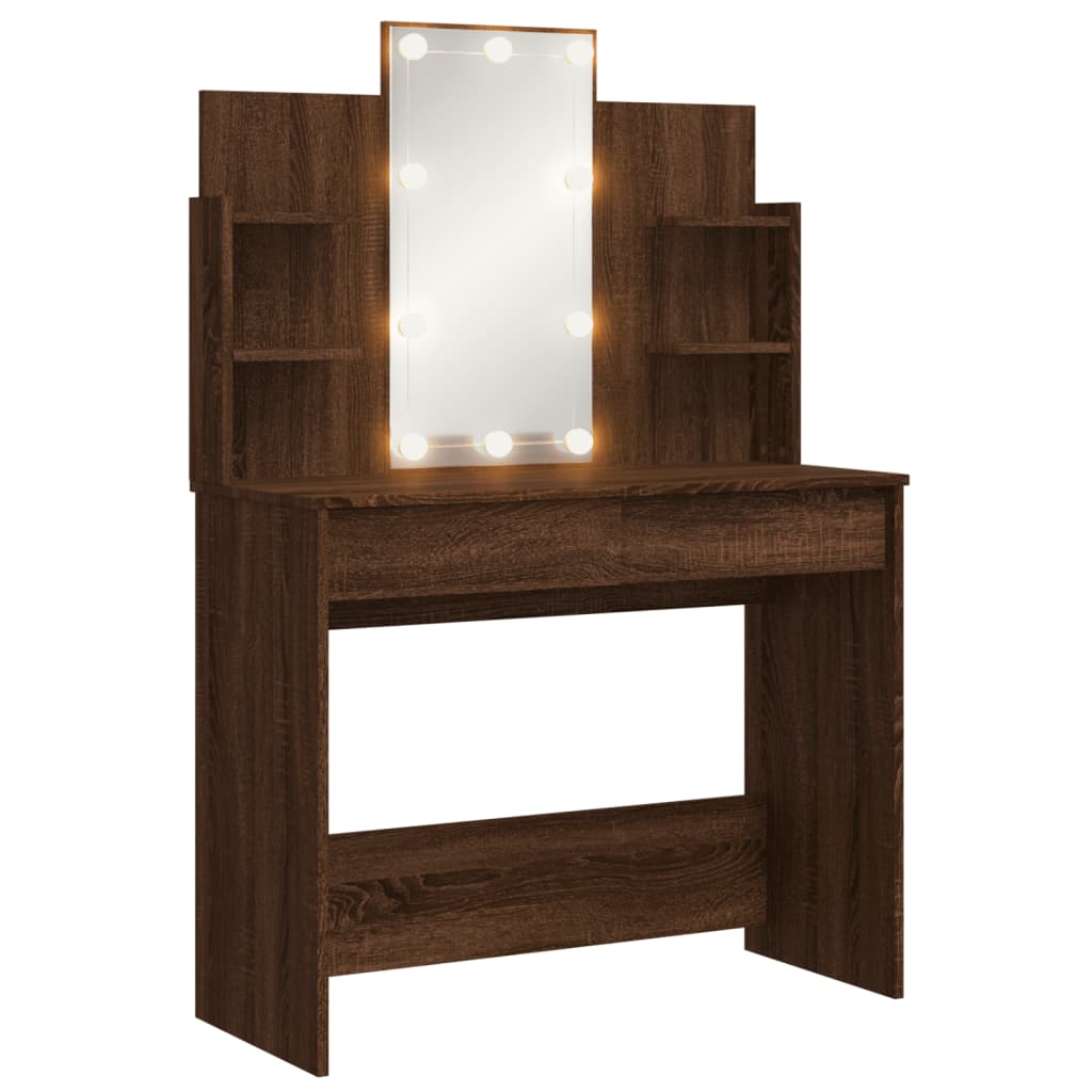 Modern Wooden Dressing Table Makeup Vanity Desk With LED Mirror & Drawers