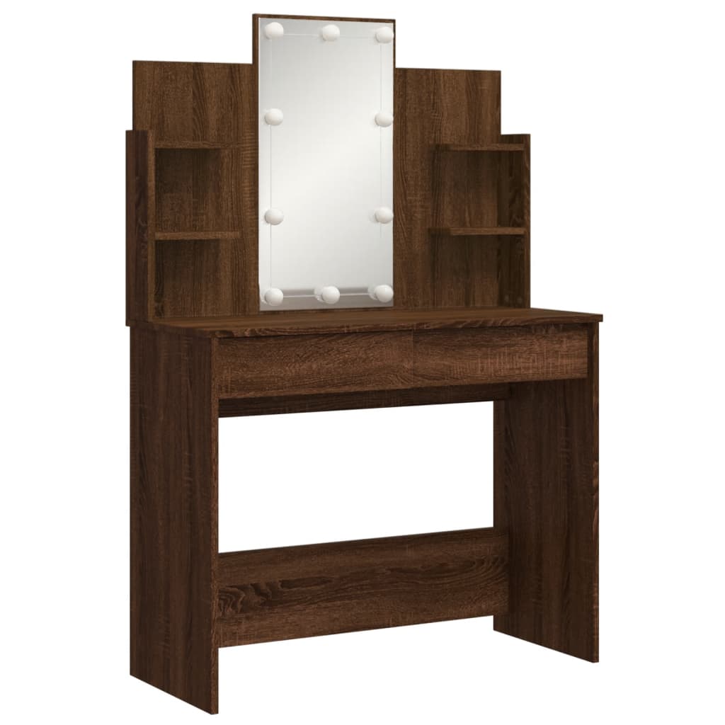 Modern Wooden Dressing Table Makeup Vanity Desk With LED Mirror & Drawers