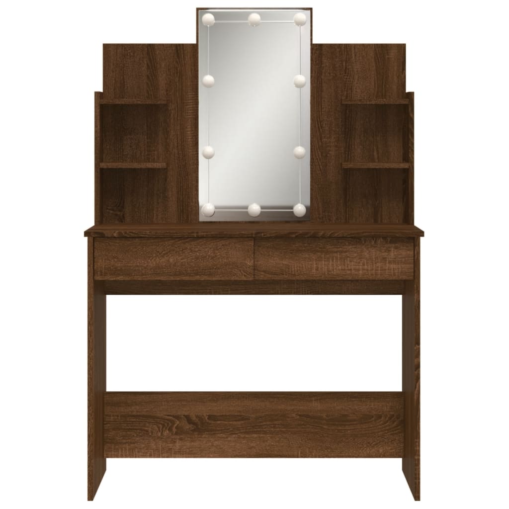 Modern Wooden Dressing Table Makeup Vanity Desk With LED Mirror & Drawers