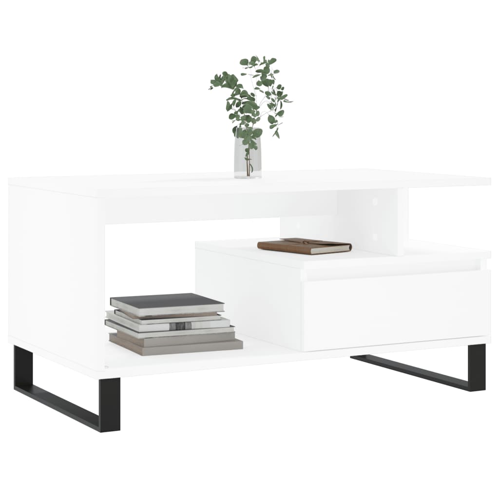 Modern Wooden Living Room Coffee Table With Open Storage & Drawer Wood