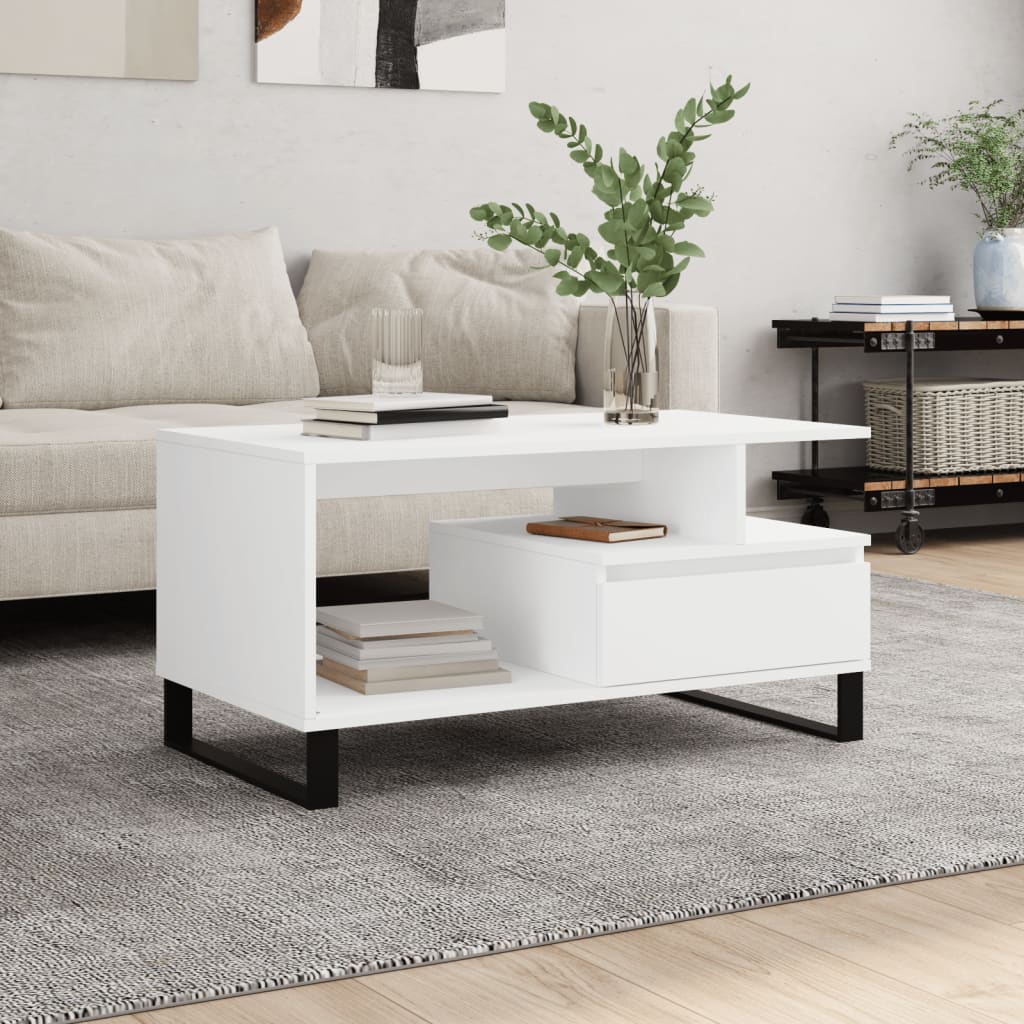 Modern Wooden Living Room Coffee Table With Open Storage & Drawer Wood