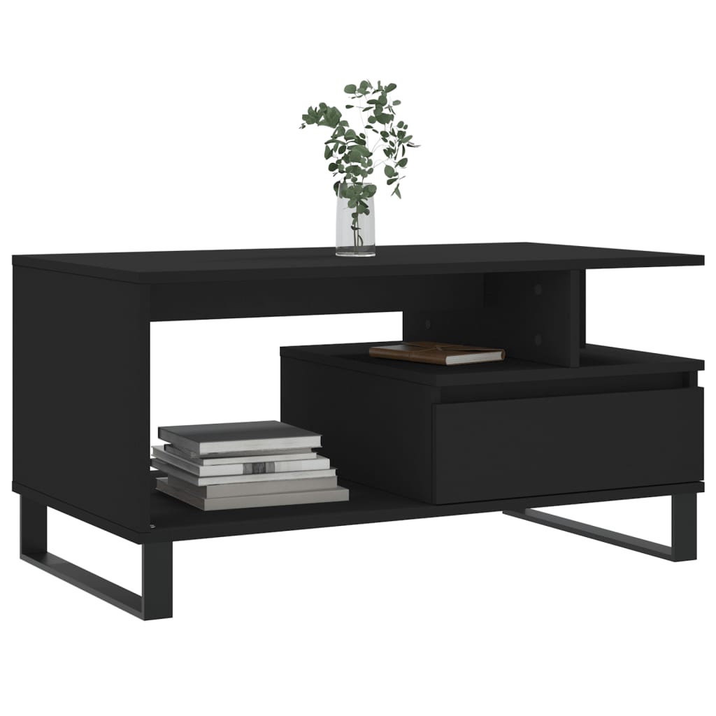 Modern Wooden Living Room Coffee Table With Open Storage & Drawer Wood