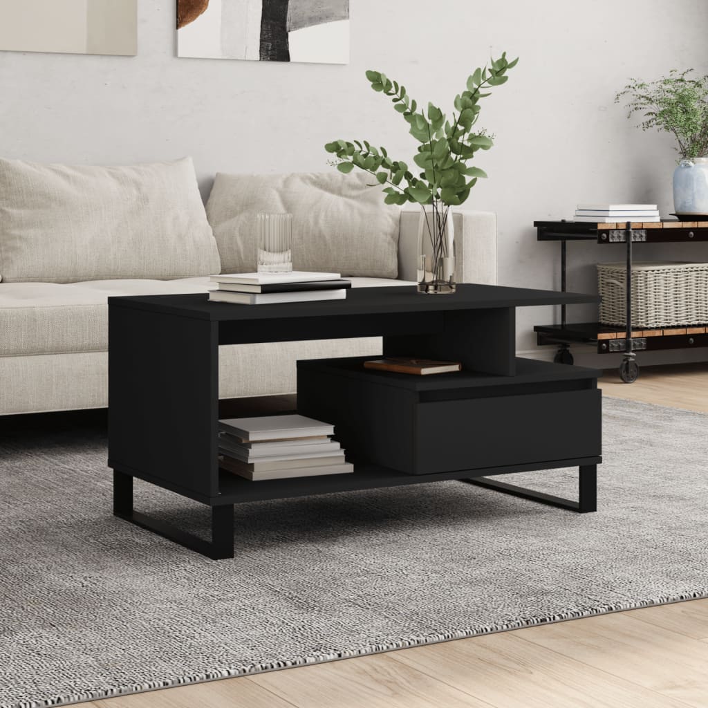 Modern Wooden Living Room Coffee Table With Open Storage & Drawer Wood