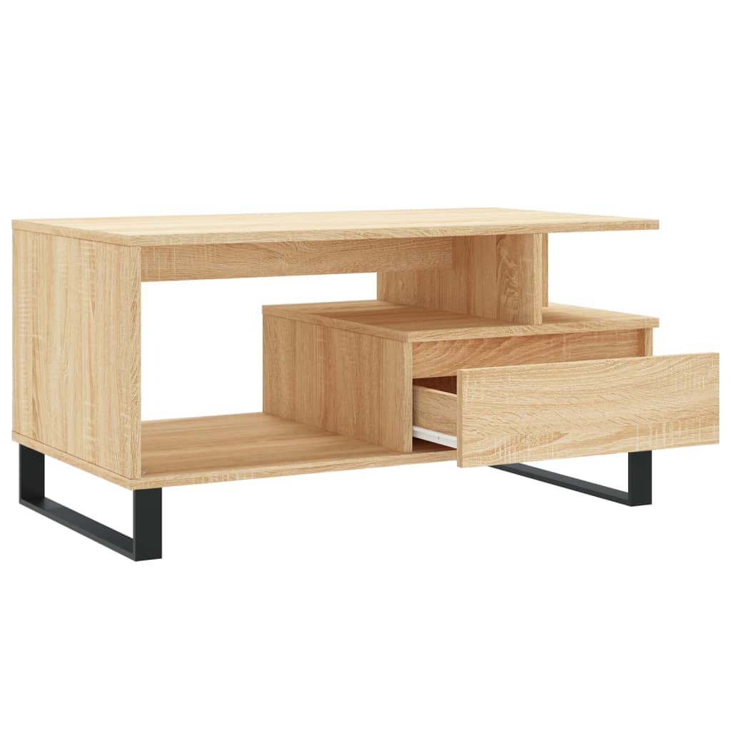 Modern Wooden Living Room Coffee Table With Open Storage & Drawer Wood