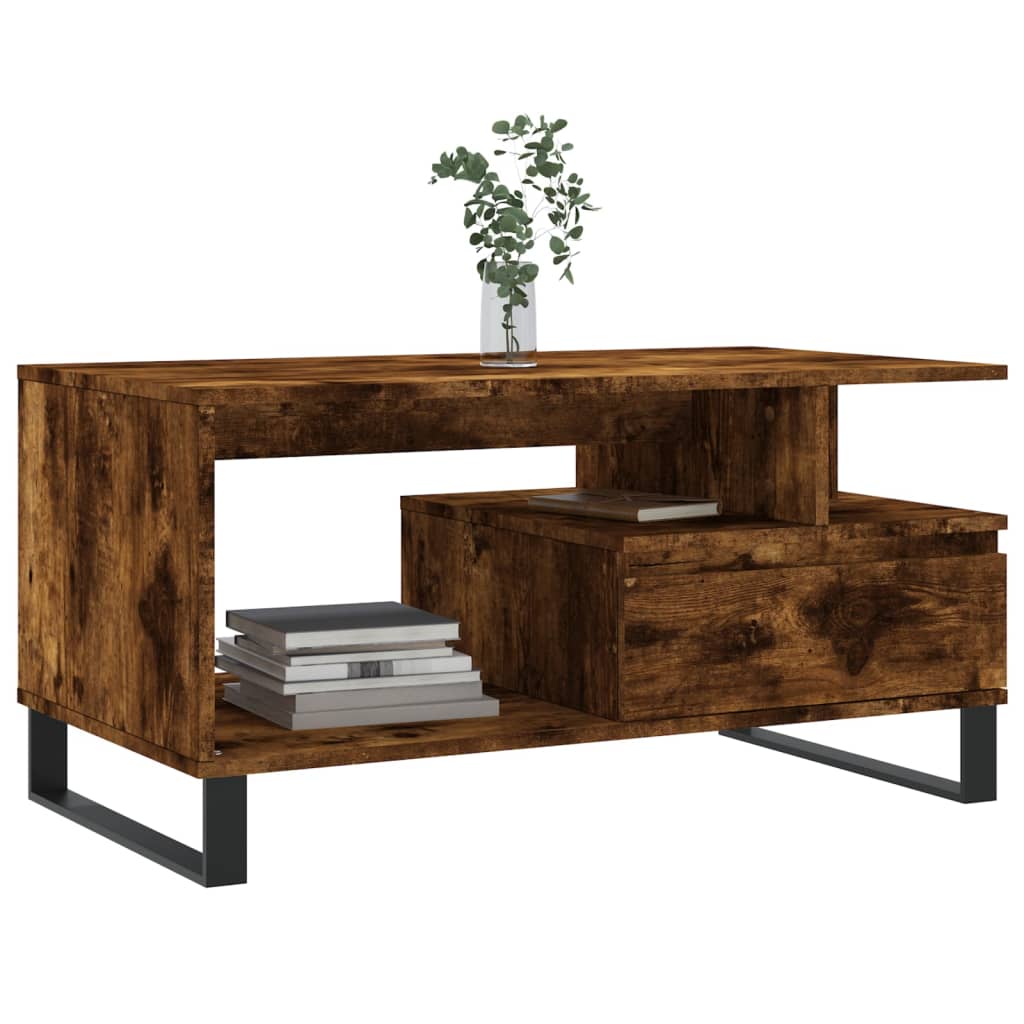 Modern Wooden Living Room Coffee Table With Open Storage & Drawer Wood
