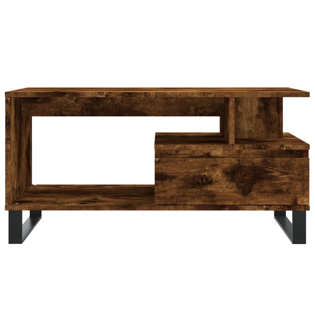 Modern Wooden Living Room Coffee Table With Open Storage & Drawer Wood