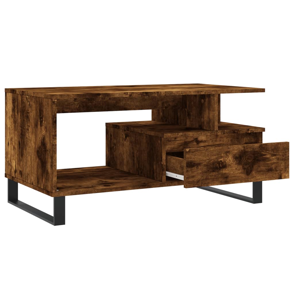 Modern Wooden Living Room Coffee Table With Open Storage & Drawer Wood