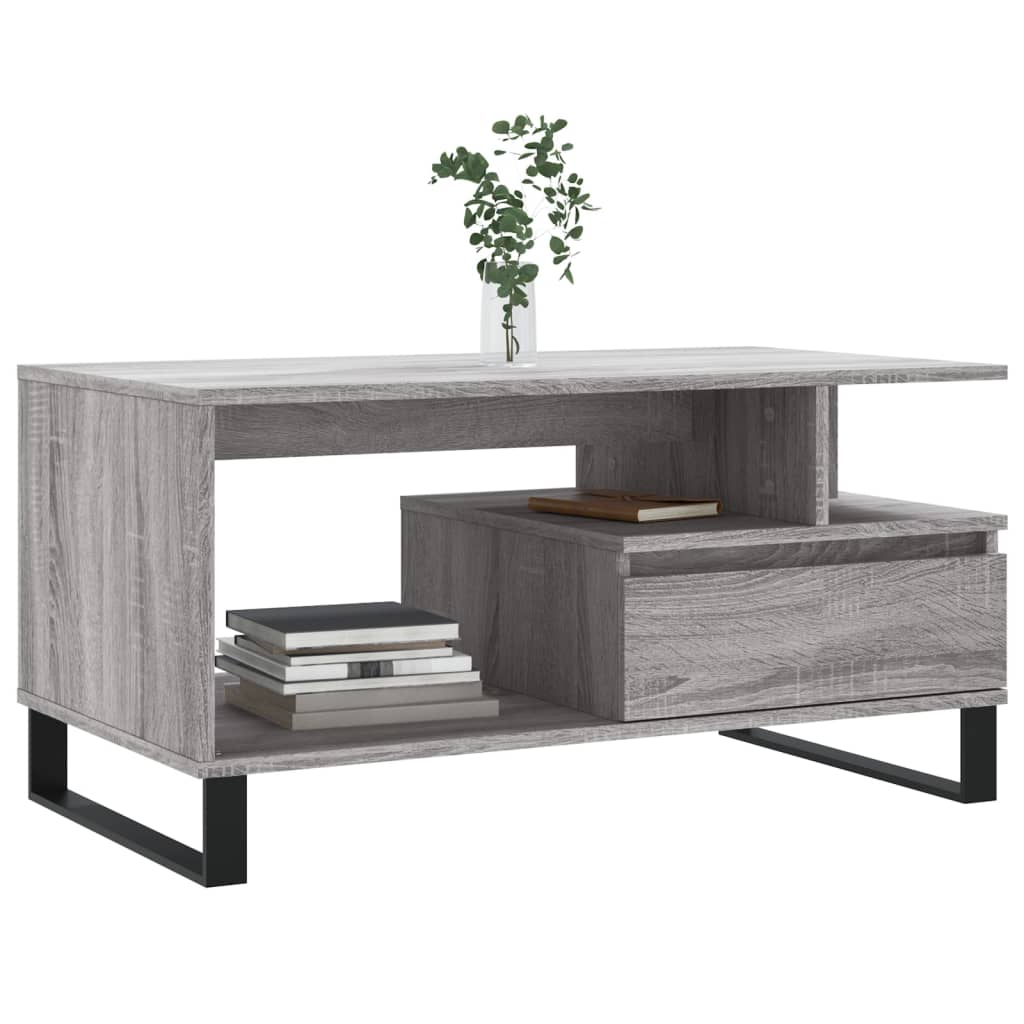 Modern Wooden Living Room Coffee Table With Open Storage & Drawer Wood