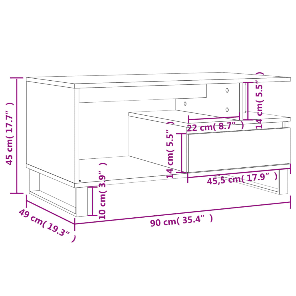 Modern Wooden Living Room Coffee Table With Open Storage & Drawer Wood