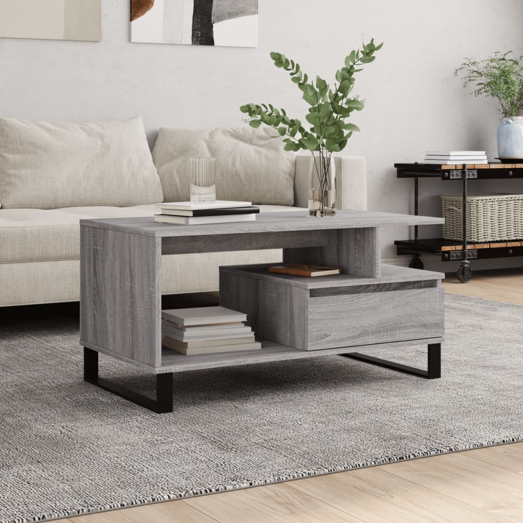 Modern Wooden Living Room Coffee Table With Open Storage & Drawer Wood