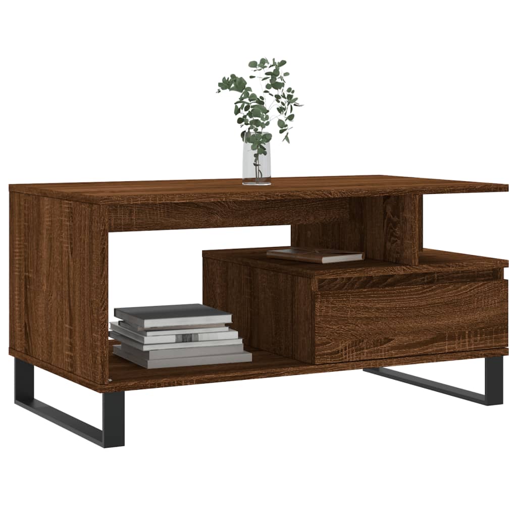 Modern Wooden Living Room Coffee Table With Open Storage & Drawer Wood