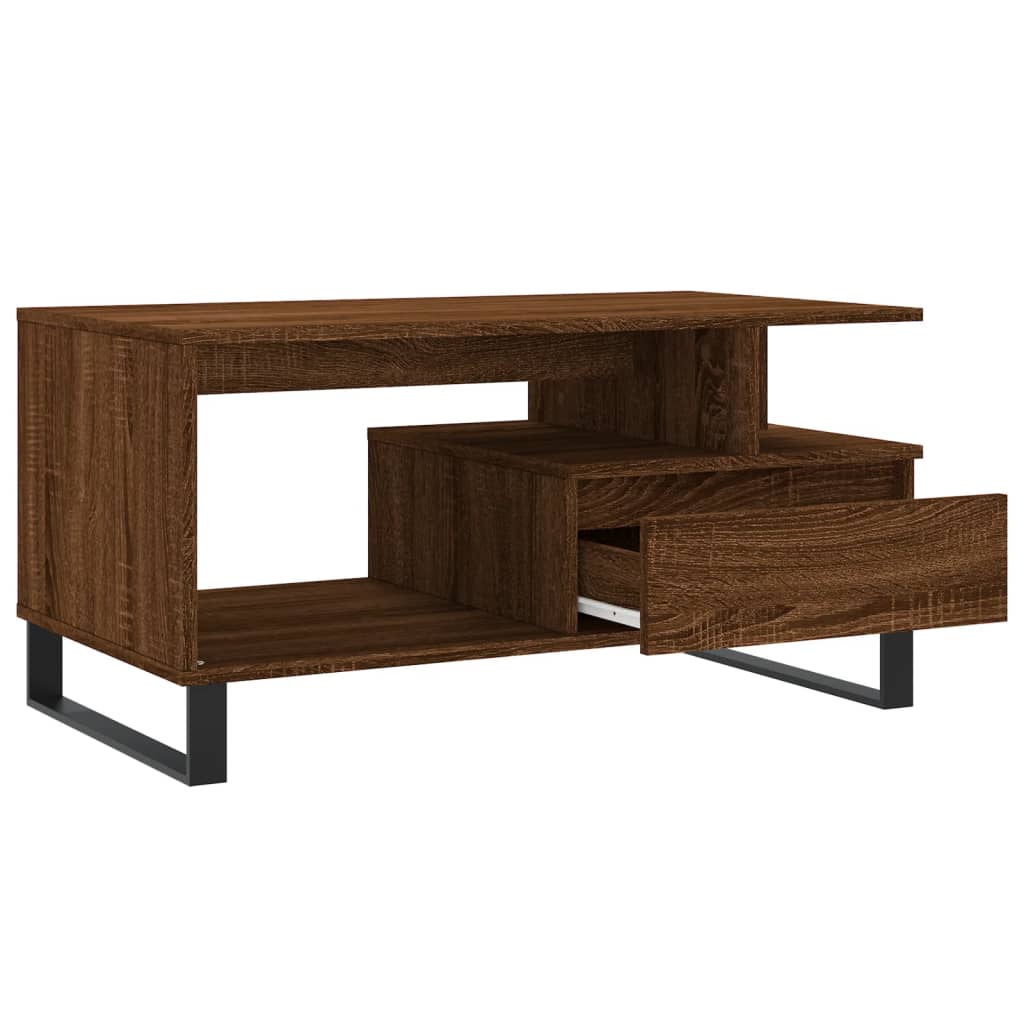 Modern Wooden Living Room Coffee Table With Open Storage & Drawer Wood