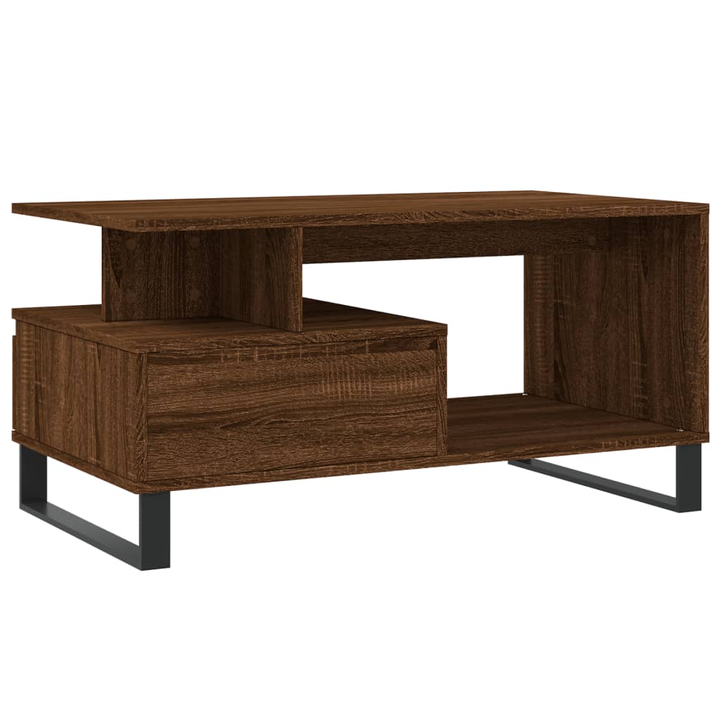 Modern Wooden Living Room Coffee Table With Open Storage & Drawer Wood