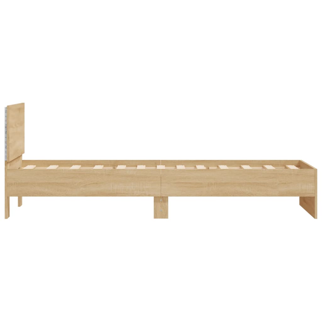 Modern Wooden Single Size 90cm Bed Frame Base With Headboard & LED Lights
