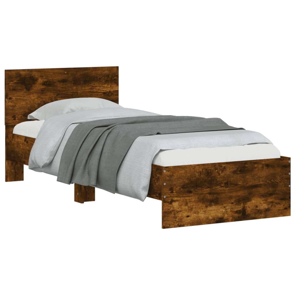 Modern Wooden Single Size 90cm Bed Frame Base With Headboard & LED Lights