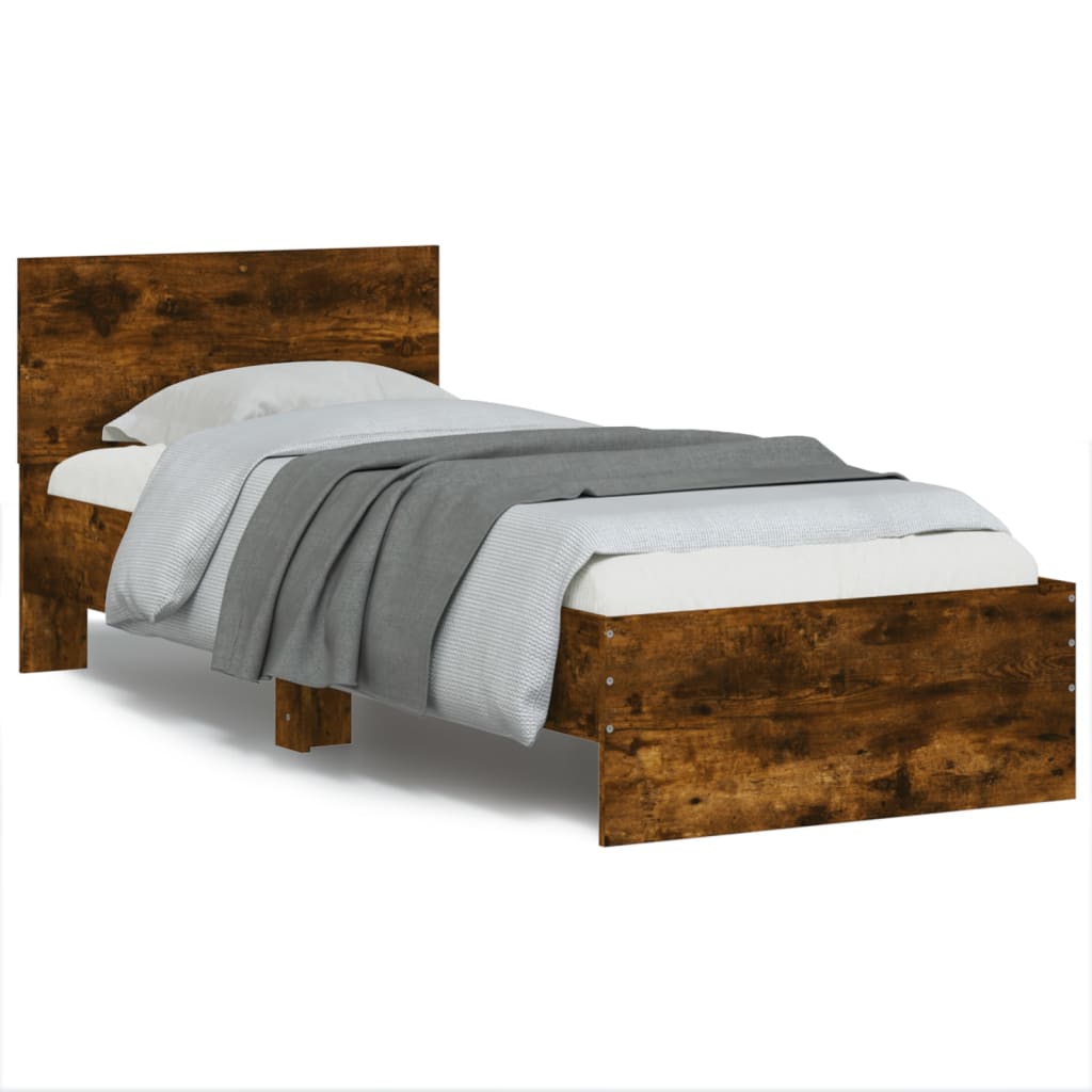 Modern Wooden Single Size 90cm Bed Frame Base With Headboard & LED Lights