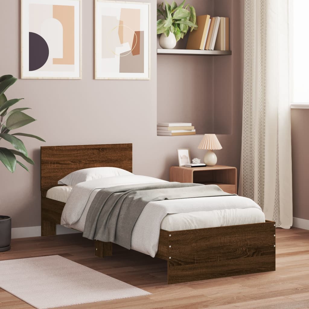 Modern Wooden Single Size 90cm Bed Frame Base With Headboard & LED Lights