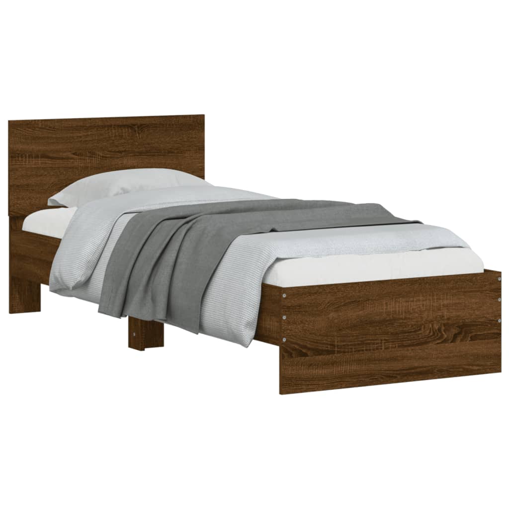 Modern Wooden Single Size 90cm Bed Frame Base With Headboard & LED Lights