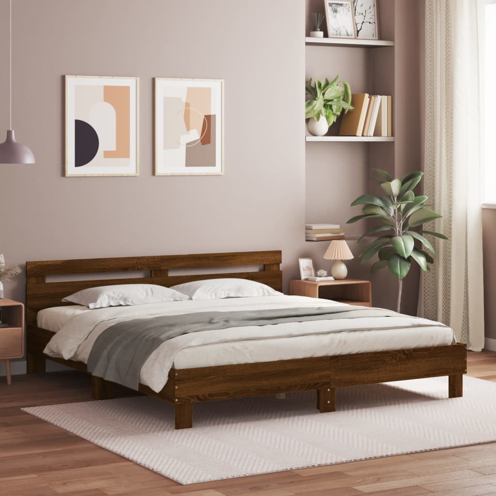 Modern Wooden Queen Size 1.6m Bed Frame Base With Headboard Wood Beds