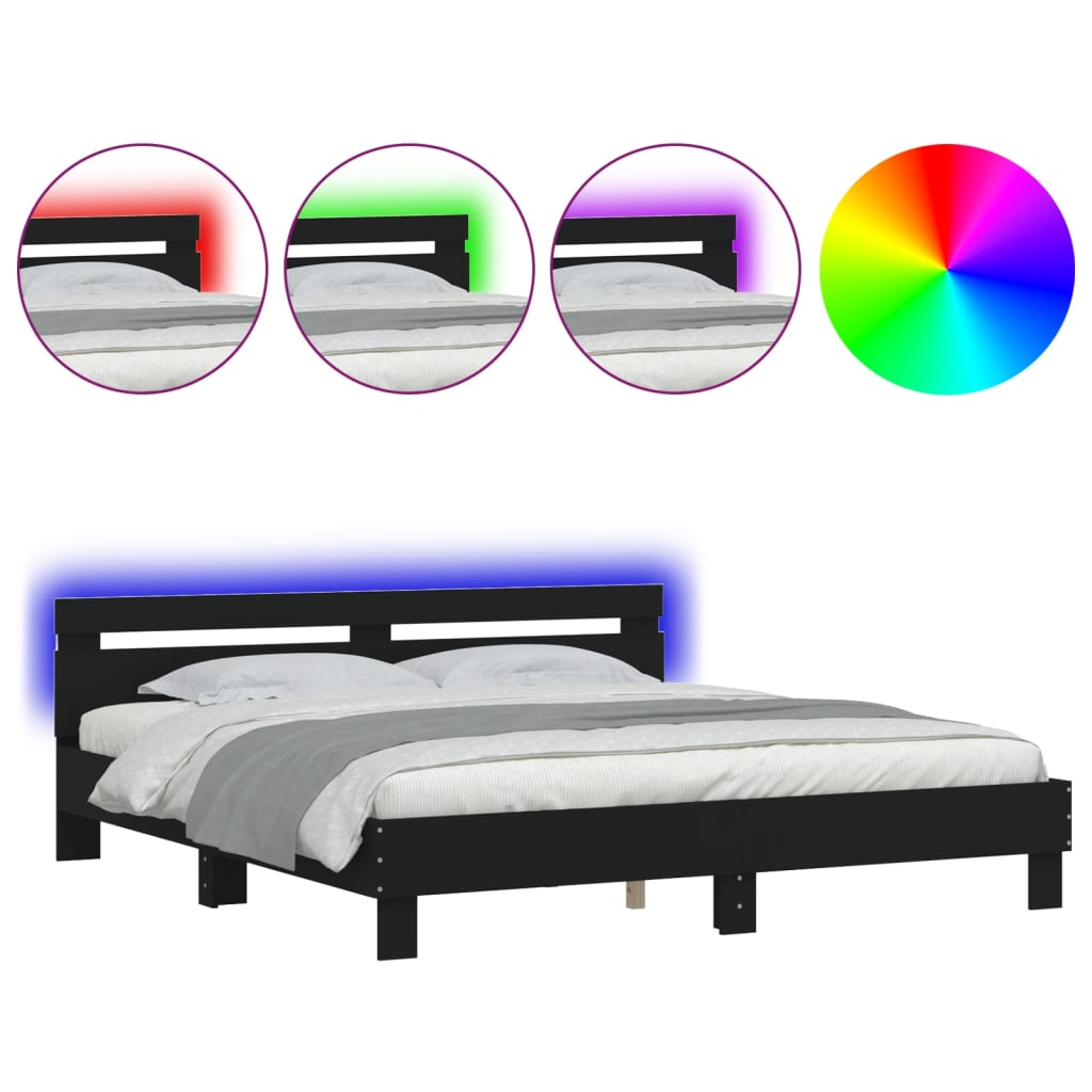 Modern Wooden Emperor Size 2m Bed Frame Base With Headboard & LED Light