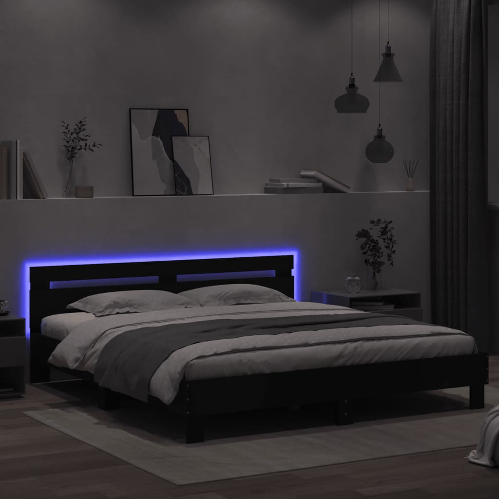 Modern Wooden Emperor Size 2m Bed Frame Base With Headboard & LED Light
