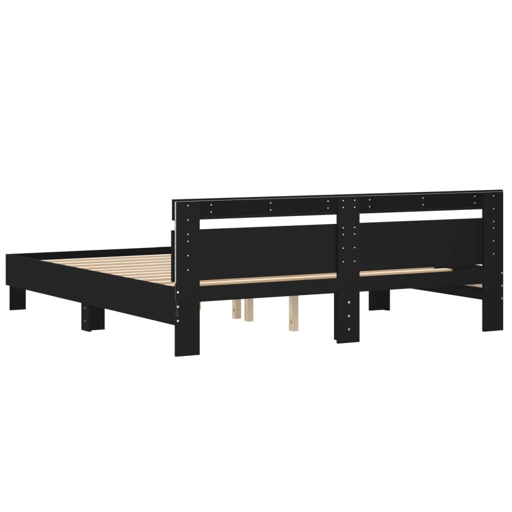 Modern Wooden Emperor Size 2m Bed Frame Base With Headboard & LED Light