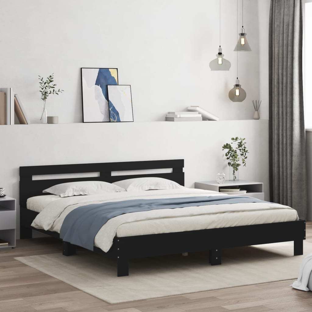 Modern Wooden Emperor Size 2m Bed Frame Base With Headboard & LED Light