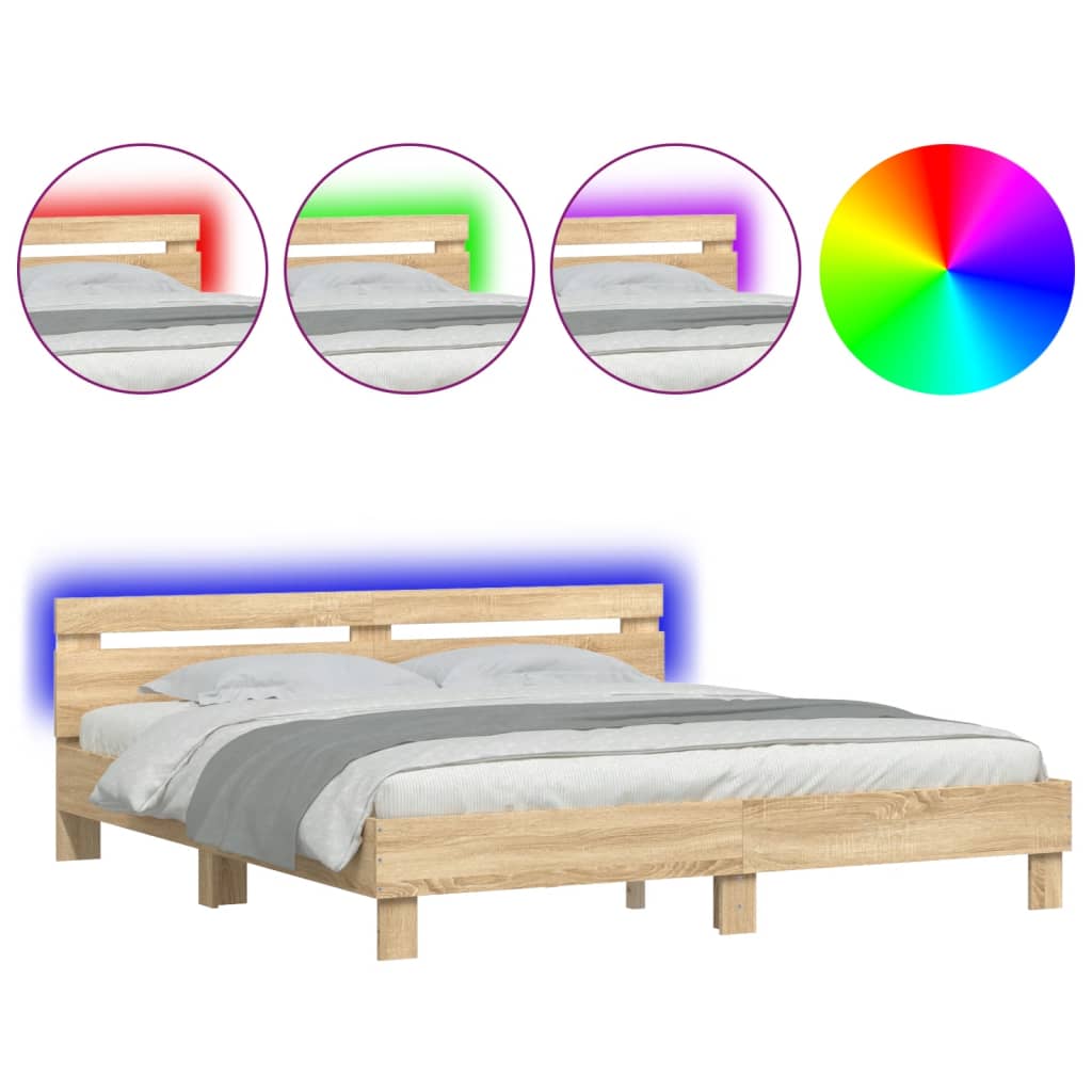 Modern Wooden Emperor Size 2m Bed Frame Base With Headboard & LED Light