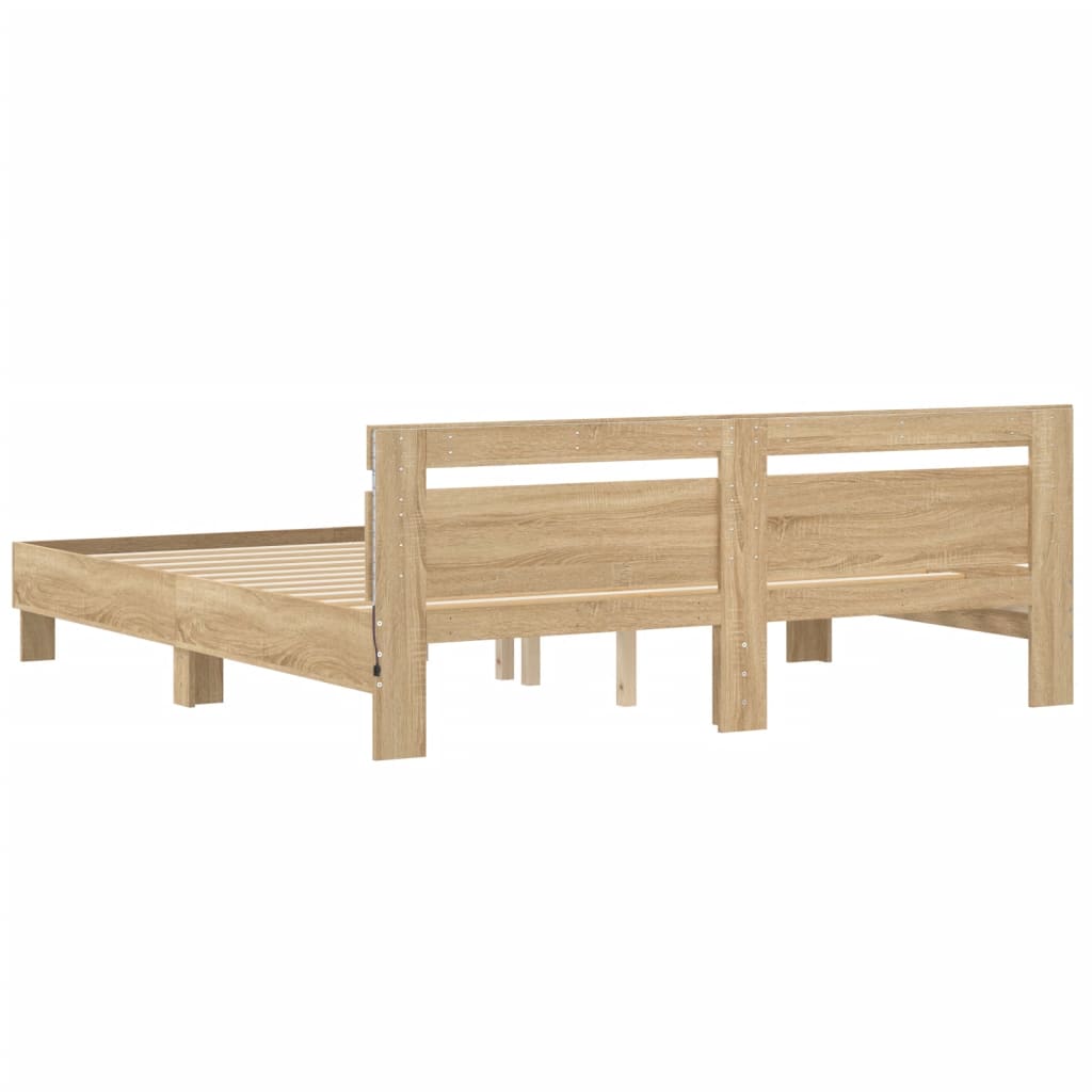 Modern Wooden Emperor Size 2m Bed Frame Base With Headboard & LED Light