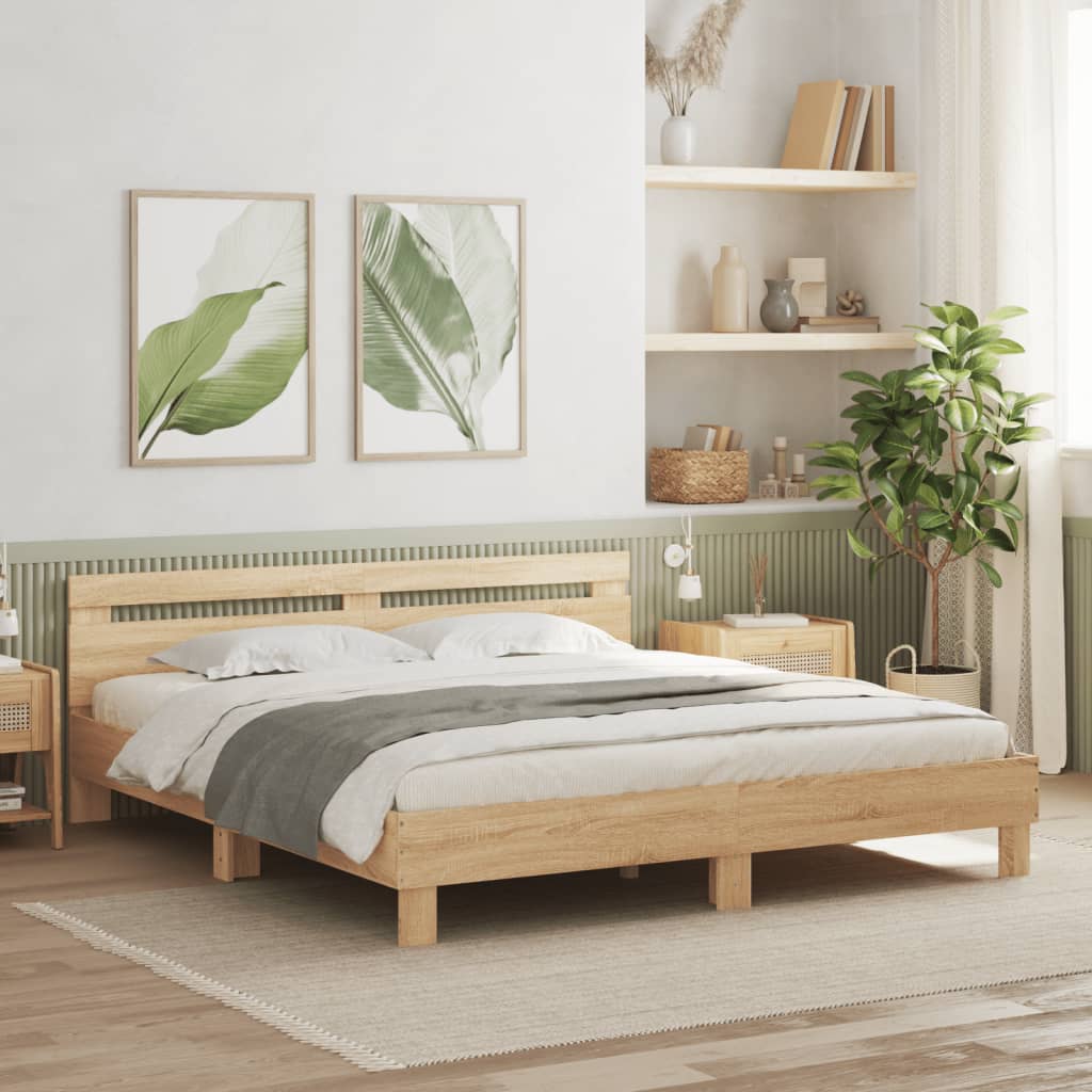 Modern Wooden Emperor Size 2m Bed Frame Base With Headboard & LED Light