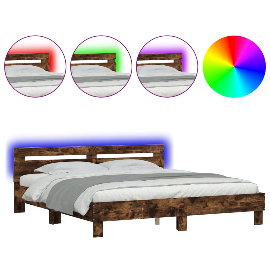 Modern Wooden Emperor Size 2m Bed Frame Base With Headboard & LED Light