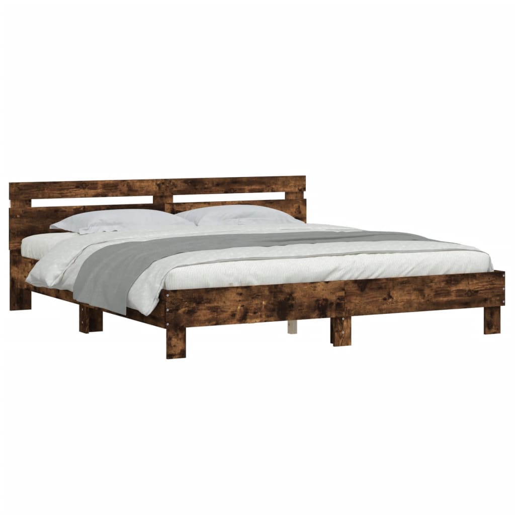 Modern Wooden Emperor Size 2m Bed Frame Base With Headboard & LED Light