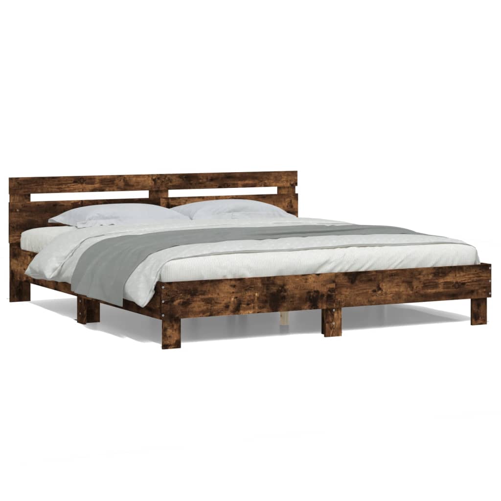 Modern Wooden Emperor Size 2m Bed Frame Base With Headboard & LED Light