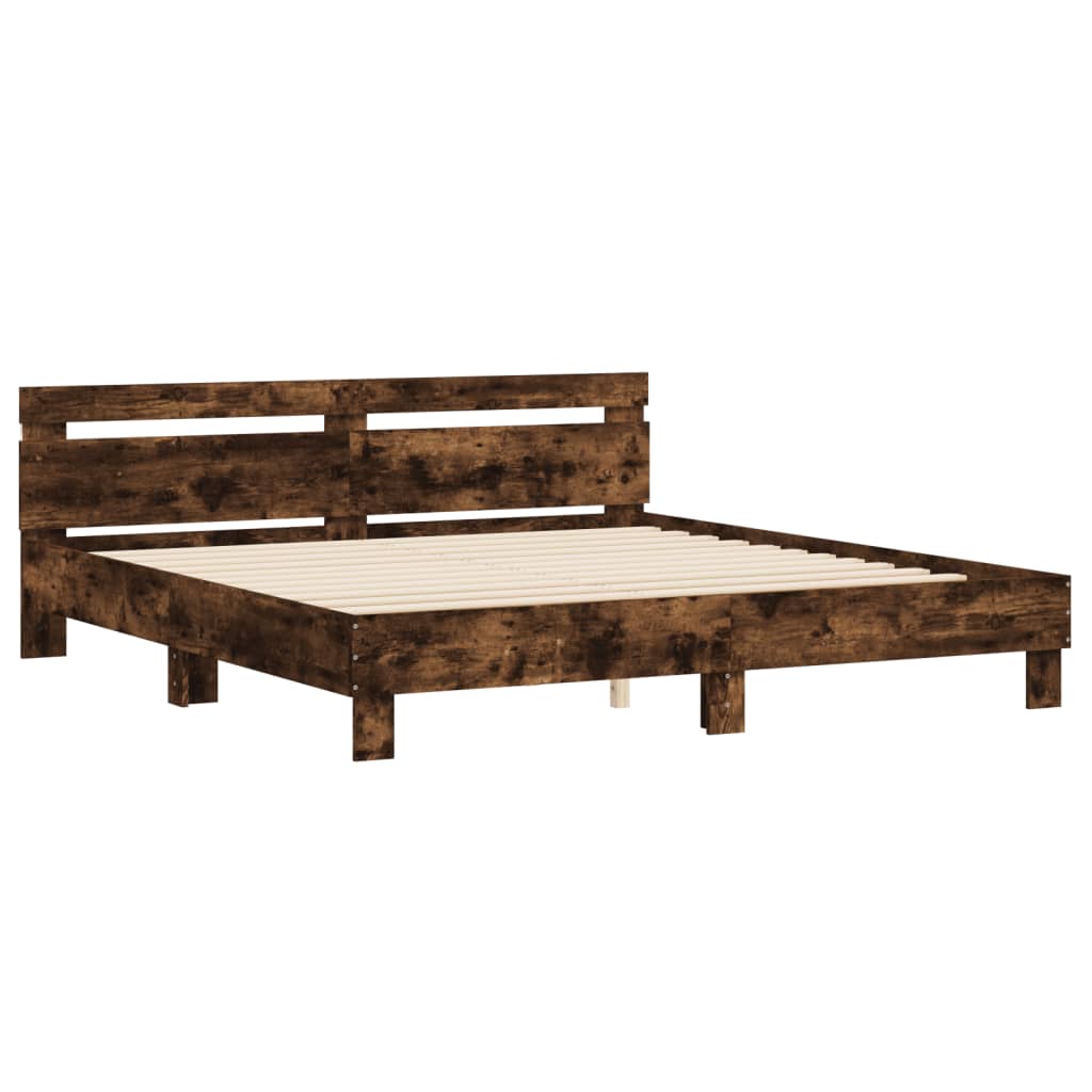 Modern Wooden Emperor Size 2m Bed Frame Base With Headboard & LED Light