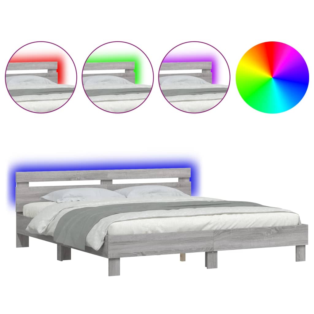 Modern Wooden Emperor Size 2m Bed Frame Base With Headboard & LED Light