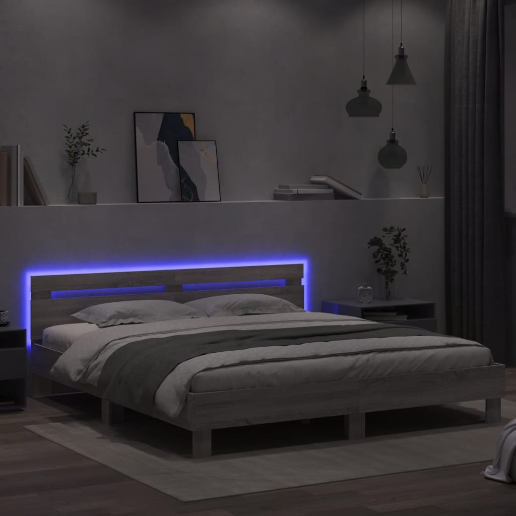 Modern Wooden Emperor Size 2m Bed Frame Base With Headboard & LED Light