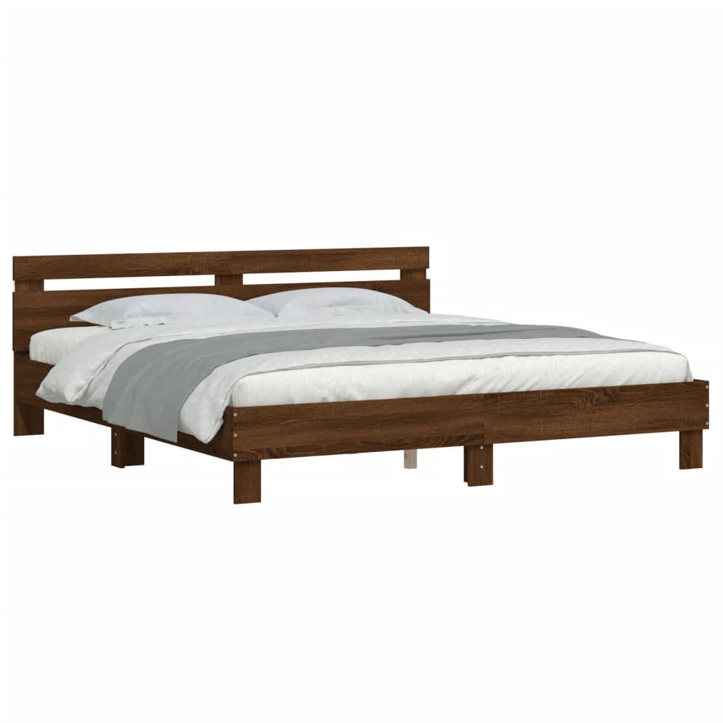 Modern Wooden Emperor Size 2m Bed Frame Base With Headboard & LED Light