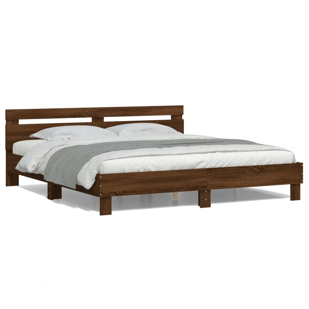 Modern Wooden Emperor Size 2m Bed Frame Base With Headboard & LED Light
