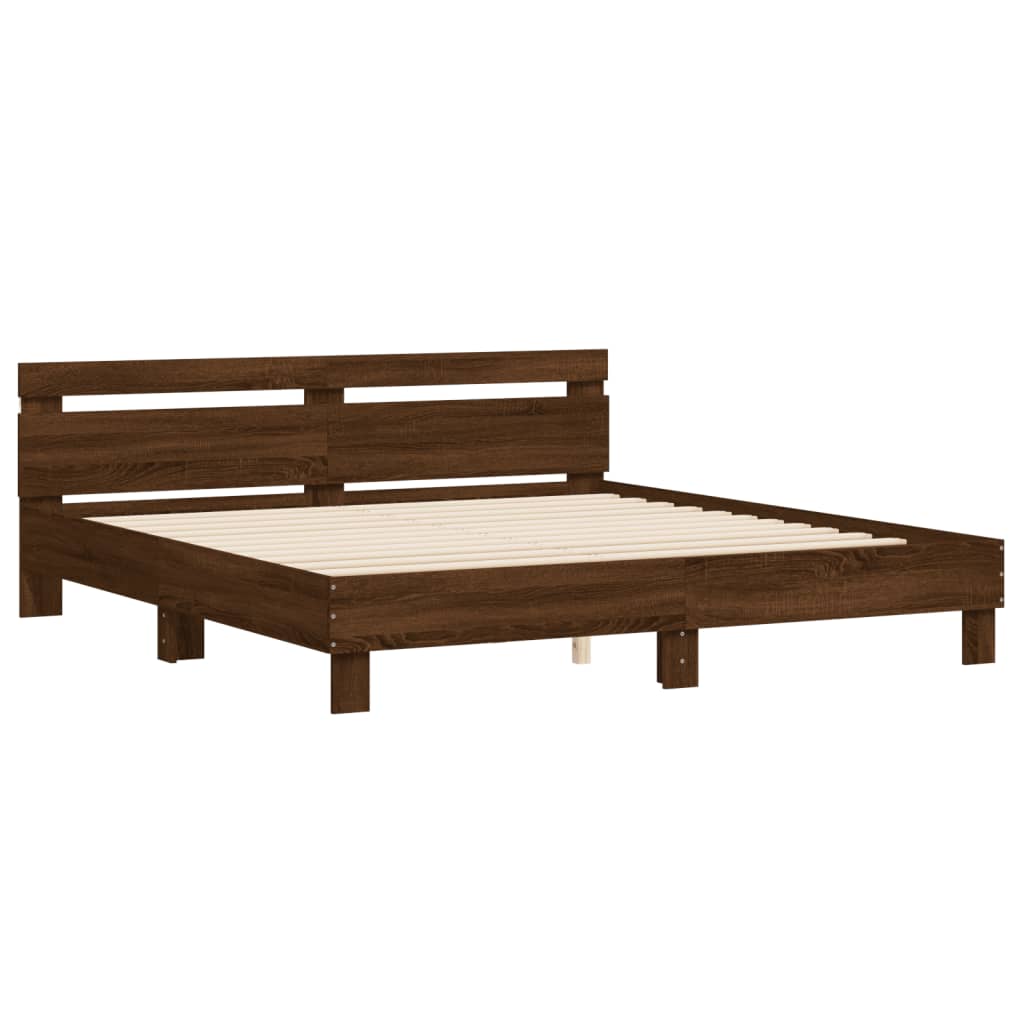 Modern Wooden Emperor Size 2m Bed Frame Base With Headboard & LED Light