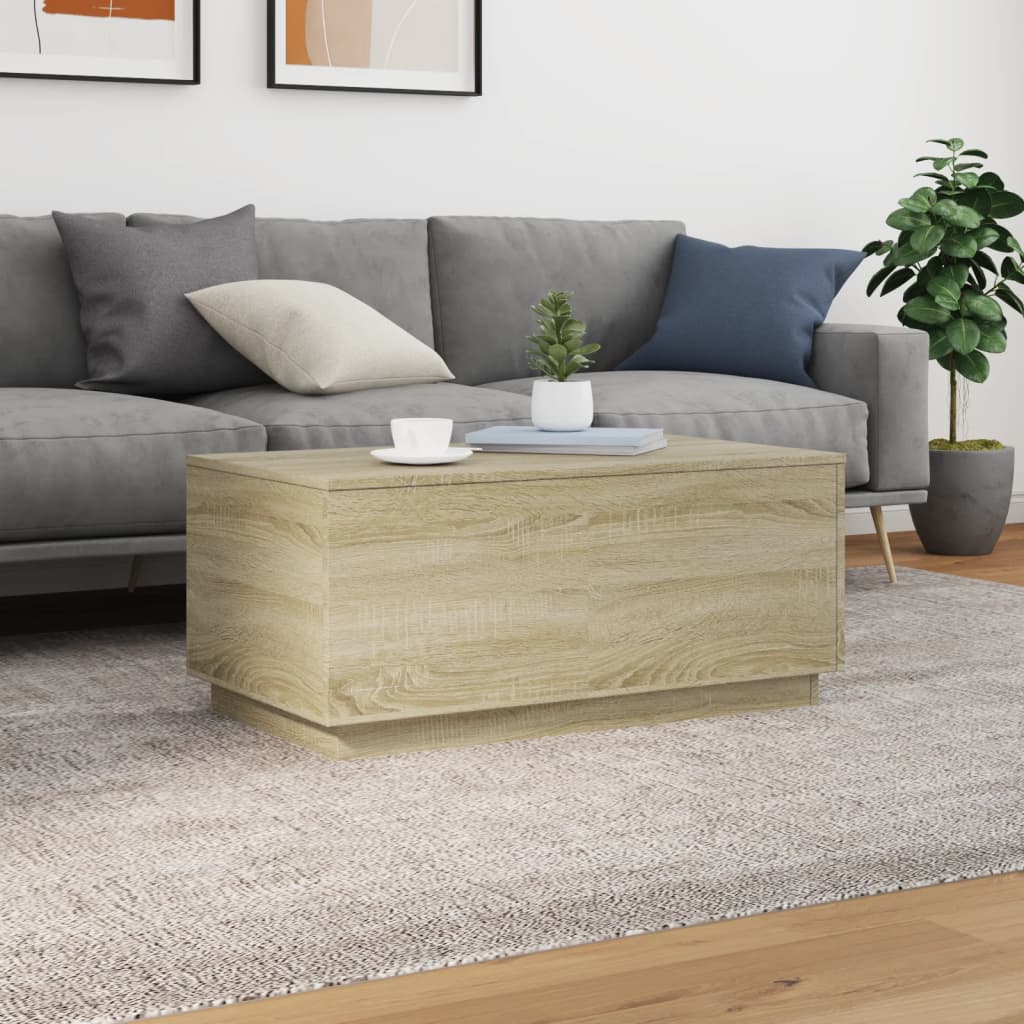 Modern Wooden Living Room Rectangular Coffee Table With LED Lights Wood Tables